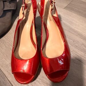 ANTONIO MELANI Shiny Red Slingback Heels